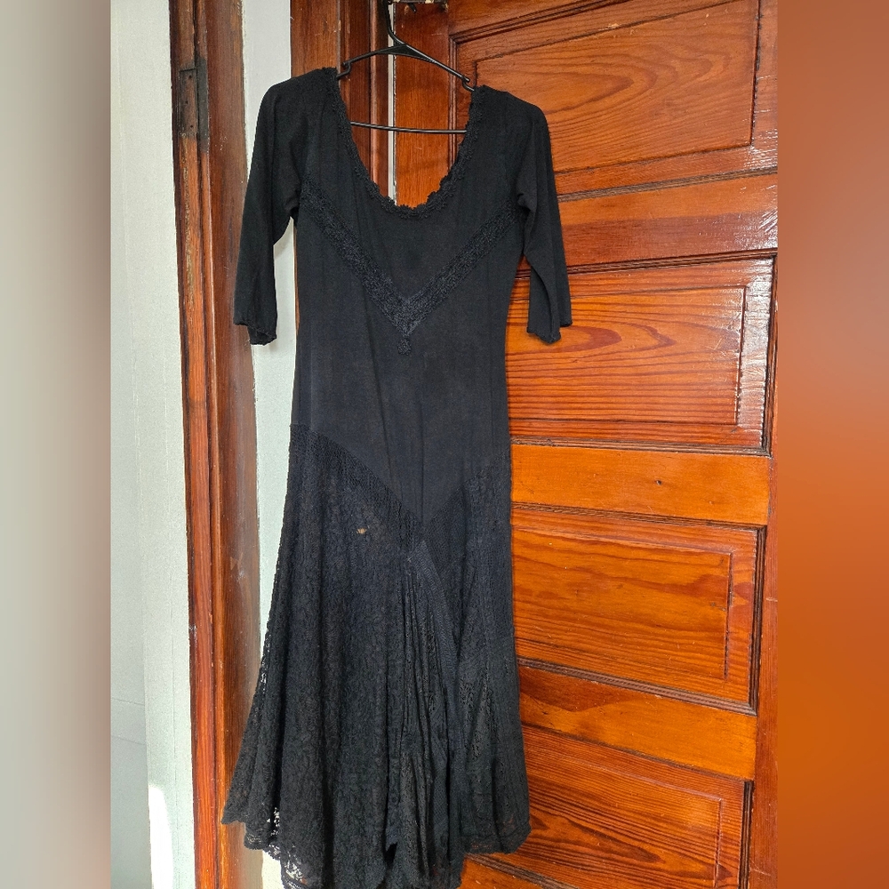 Boho Cotton Hippie Black Lace Dress